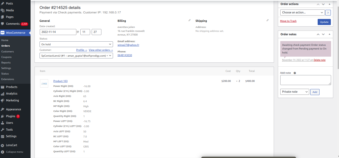 product order details sample image