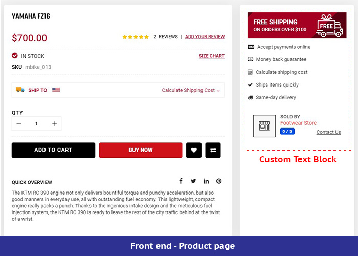 Edit custom text block in product page