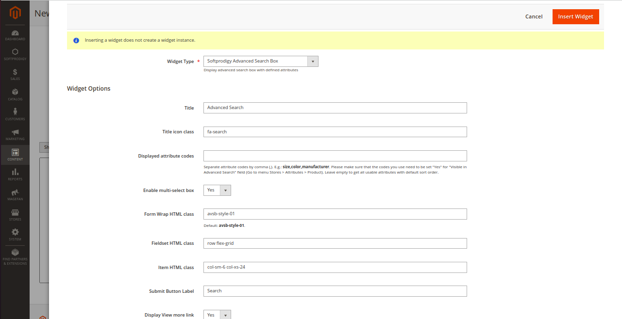 Advance search box widget 