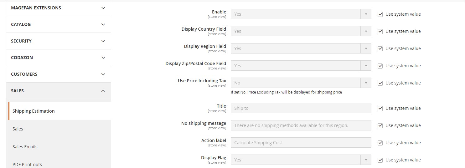 Shipping estimation setting