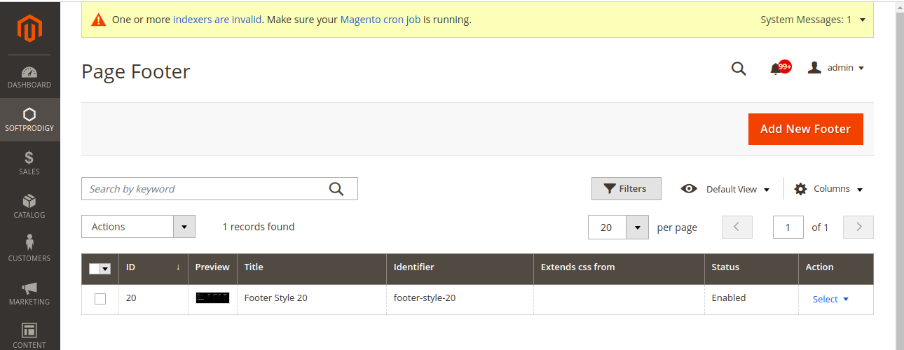 Footer setting