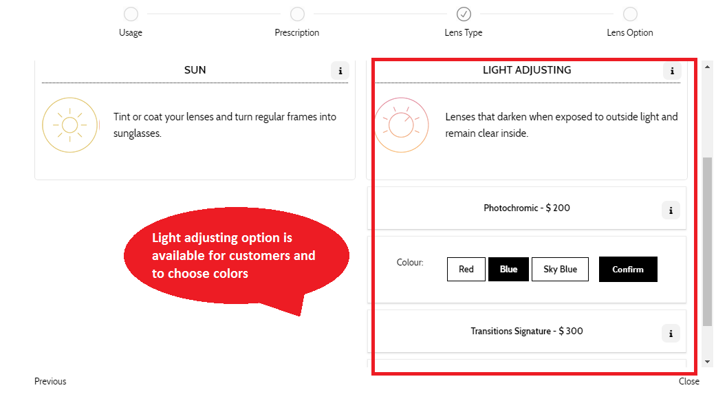 light adjusting option 